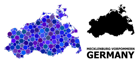 Obraz premium Blue Round Dot Mosaic Map of Mecklenburg-Vorpommern State