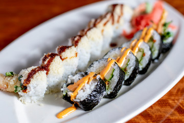 Sushi Rolls Up-Close on a White Plate