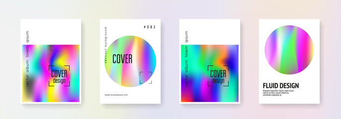 Geometric cover set. Abstract backgrounds. Spectrum geometric cover with gradient mesh 90s, 80s retro style. Pearlescent graphic template for book, annual, mobile interface, web app.