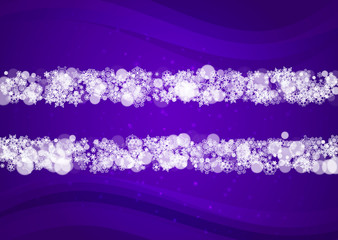 Winter frame with ultra violet snowflakes. New Year frosty backdrop. Snow border for gift coupons, vouchers, ads, party events. Christmas trendy background. Holiday banner with winter frame