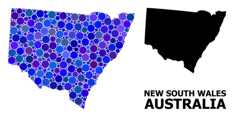 Obraz premium Blue Round Dot Mosaic Map of New South Wales