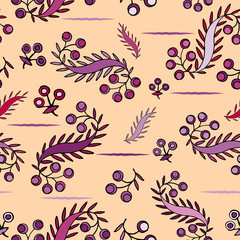 Vintage lace paisley leaves cherries pattern with horizontal lines. This is a seamless repeat vector pattern. Great for background, wallpaper, wrapping paper, fabric and etc.