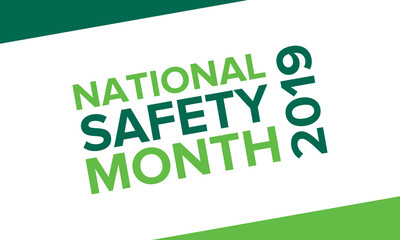 National Safety Month in June. Annual month-long celebrated in United States. Warning of unintentional injuries at work, at home, on the road. Safety concept. Poster, card, banner and background