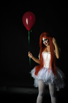 Girl Dressed As A Scary Clown