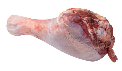 Raw, fresh turkey shin, drumstick, isolated on white background