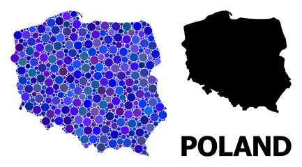 Blue Round Dot Mosaic Map of Poland