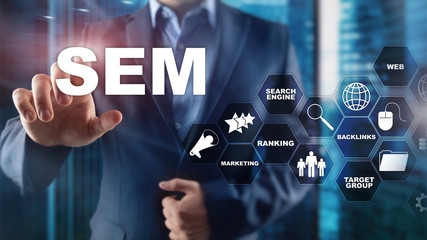 SEM Search Engine Optimization Marketing Ranking Traffic Website Internet Business Technology Communication Concept.