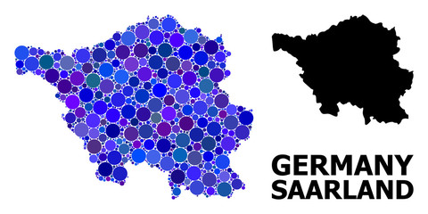 Obraz premium Blue Round Dot Mosaic Map of Saarland State