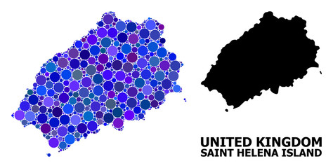 Obraz premium Blue Round Dot Mosaic Map of Saint Helena Island