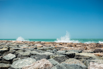 View from the beach at The Palm Island, Dubai