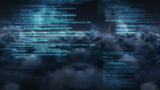 Digital composite of source codes and digital scripts