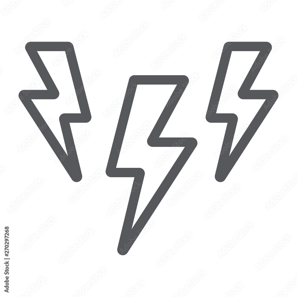 Poster lightning line icon, storm and forecast, thunder sign, vector graphics, a linear pattern on a white 