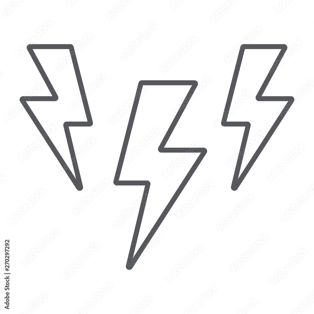 Poster lightning thin line icon, storm and forecast, thunder sign, vector graphics, a linear pattern on a w