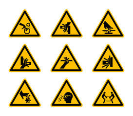 Triangular Warning Hazard Symbols labels Isolate On White Background,Vector Illustration