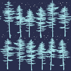 Seamless pattern with Christmas trees and pine trees . vector drawing by hand. Background in the Scandinavian style . - 270297811