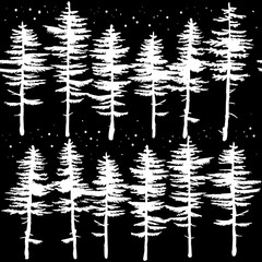 Seamless pattern with Christmas trees and pine trees . vector drawing by hand. Background in the Scandinavian style .
