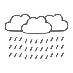 Heavy rain thin line icon, weather and meteorology, raincloud sign, vector graphics, a linear pattern on a white background.
