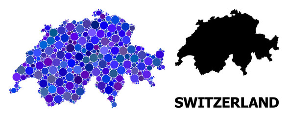 Blue Round Dot Mosaic Map of Switzerland