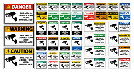 This Area is Under 24 Hour Video Surveillance Sign Isolate On White Background,Vector Illustration