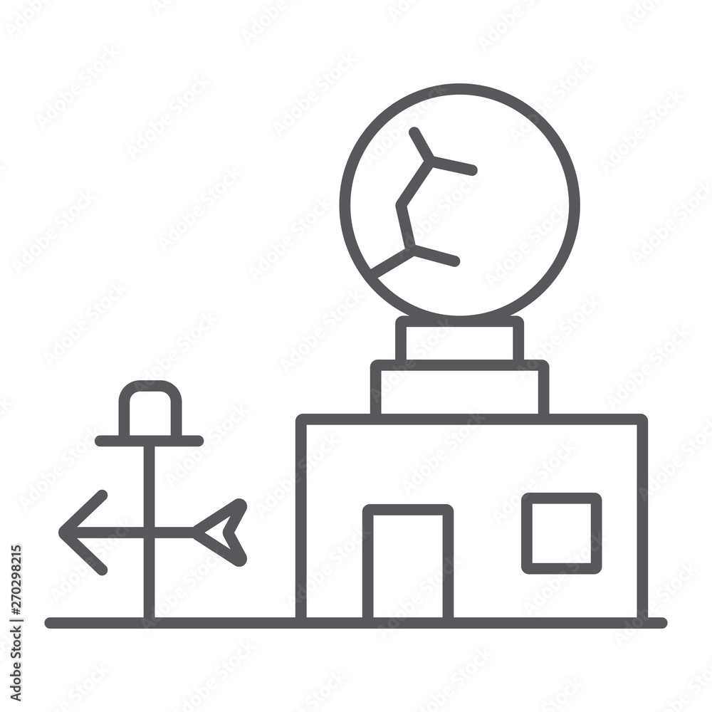 Poster weather station thin line icon, anemometer and forecast, meteorogical station sign, vector graphics,