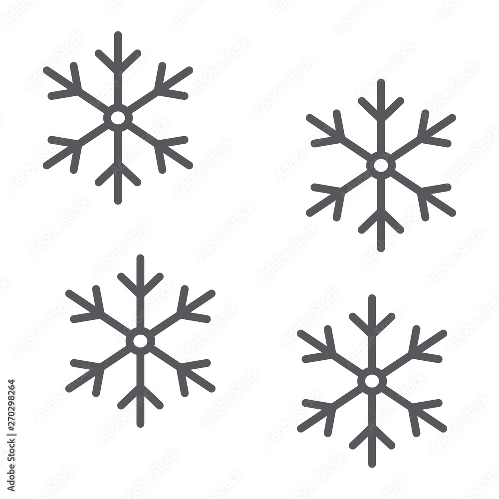 Poster snowflake thin line icon, winter and forecast, snow sign, vector graphics, a linear pattern on a whi