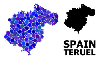 Obraz premium Blue Round Dot Mosaic Map of Teruel Province