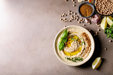 Hummus with olive oil and ground cumin