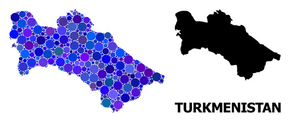 Obraz premium Blue Round Dot Mosaic Map of Turkmenistan