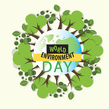 World Environment day concept. 3d paper cut eco friendly design. Vector illustration. Paper carving layer green leaves shapes with shadow