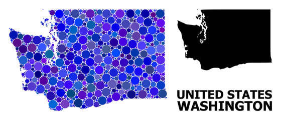 Blue Round Dot Mosaic Map of Washington State
