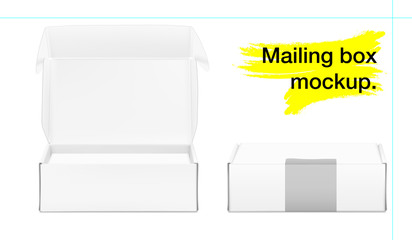 Business mailing box mockup. Open and close view. Ready for presenting your product. Vector illustration isolated on white background. EPS10.	