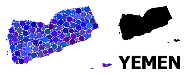 Obraz premium Blue Round Dot Mosaic Map of Yemen