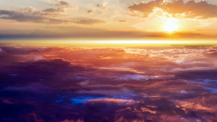 Beautiful sunrise .   Beautiful heavenly landscape with the sun in the clouds  .