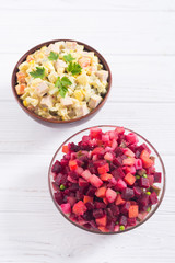 Traditional Russian salad olivier andvinaigrette