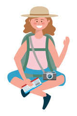 Tourist girl cartoon with bag design