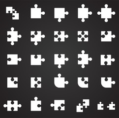 Puzzle icons set on black background for graphic and web design. Simple vector sign. Internet concept symbol for website button or mobile app.