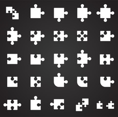 Naklejka premium Puzzle icons set on black background for graphic and web design. Simple vector sign. Internet concept symbol for website button or mobile app.