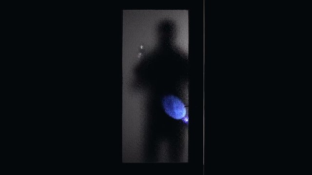 Bandit shadow with flashlight and crowbar breaking into house, no alarm system