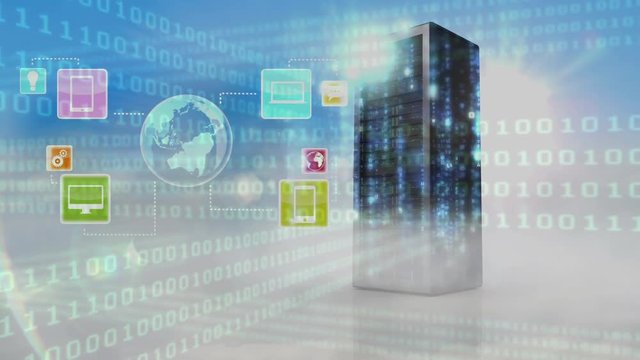 Digital composite of a computer server and its software applications