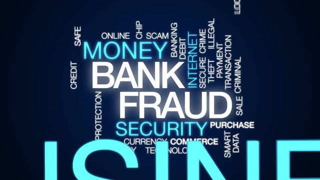 Bank fraud animated word cloud. Kinetic typography.