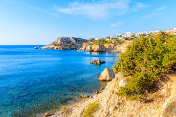 Fototapeta na wymiar Azure sea and beautiful beach on Karpathos island in Ammopi village, Greece