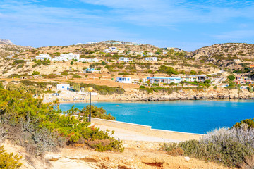 Fototapeta na wymiar View of sea bay with beautiful beach on Karpathos island in Ammopi village, Greece