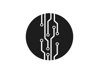 microcircuit icon. round black and white electronic isolated vector sign