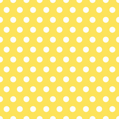 Fototapeta na wymiar bright yellow Seamless Background with Polka Dot pattern. Polka dot fabric. Retro pattern. Casual stylish white polka dot texture on bright Yellow background.
