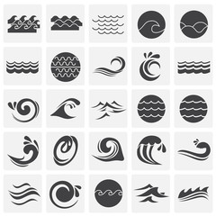 Waves icons set on squares background for graphic and web design. Simple vector sign. Internet concept symbol for website button or mobile app.