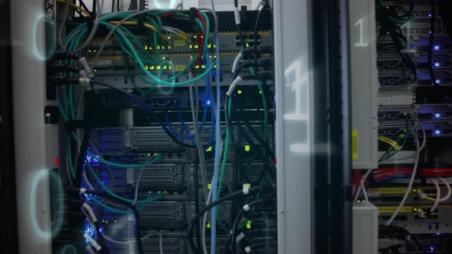 Digital composite of a computer server and the binary system