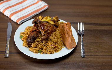 fried rice, jollof rice and moi moi
