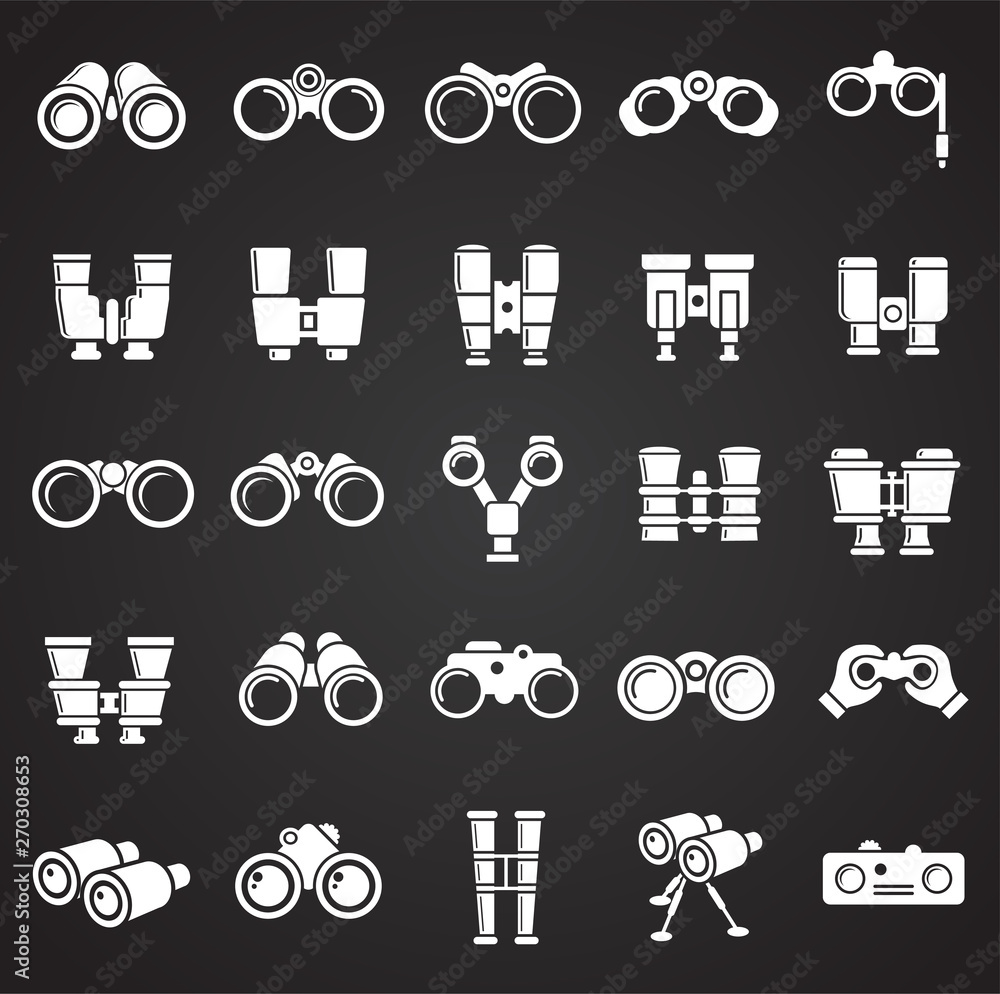 Poster binocular icons set on black background for graphic and web design. simple vector sign. internet con
