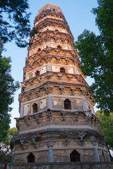 Ancient Yunyan Pagoda 154 ft height builded in 961CE during the Song Dynasty located in Tiger hill park in China, Suzhou