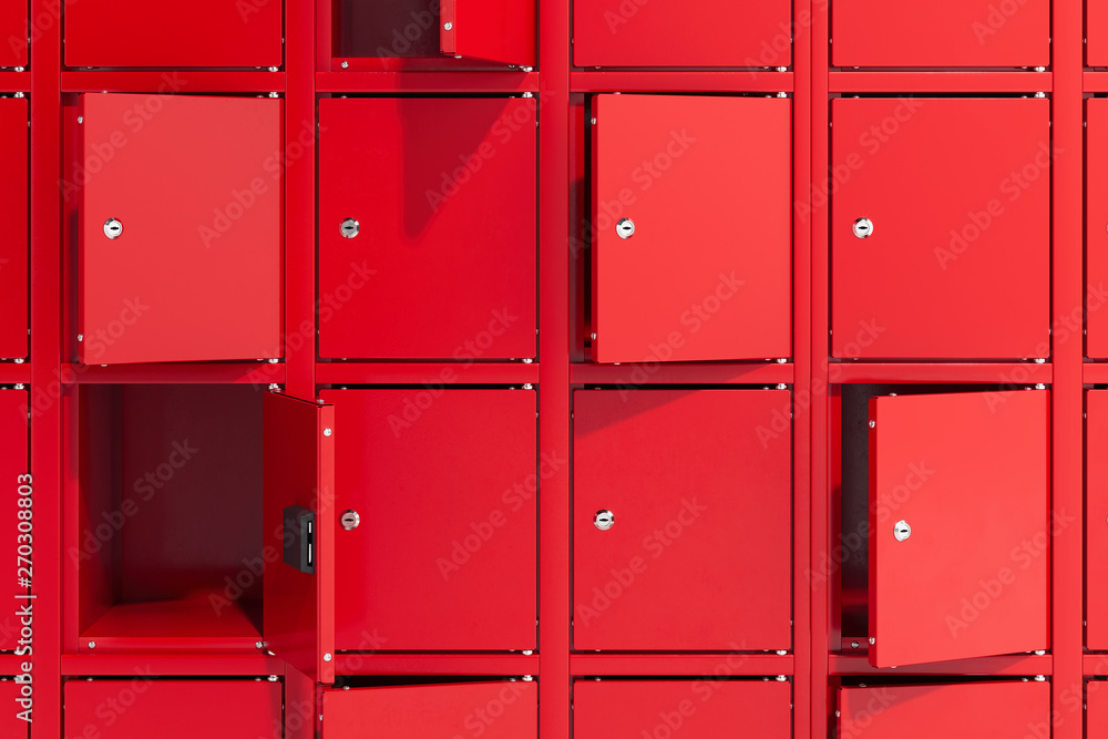 Poster safe deposit boxes with switched-on light. safety closets. 3d rendering